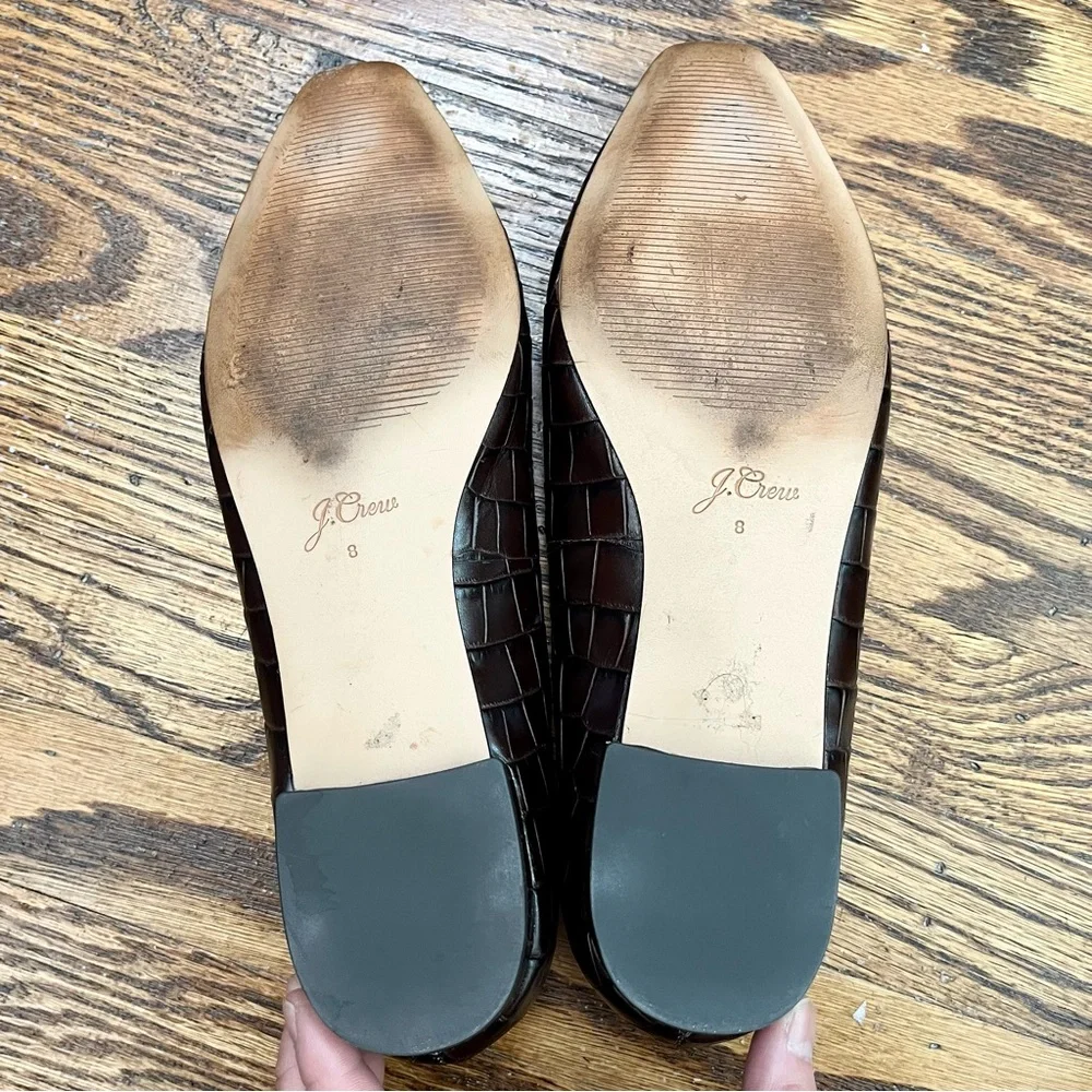 J crew leather croc embossed Carolyn skimmer flats